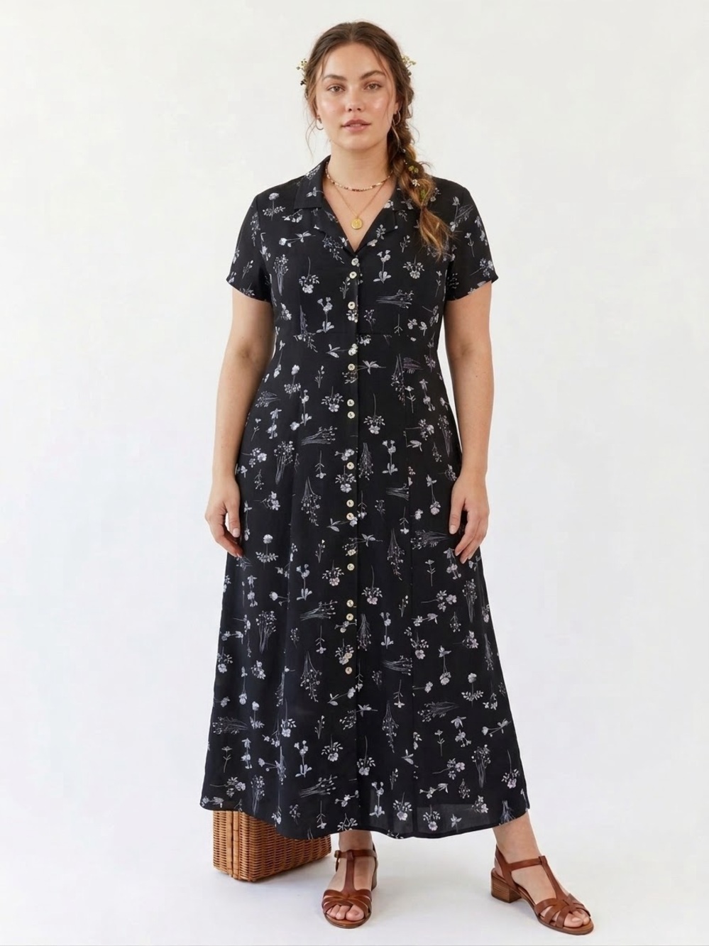 Vintage Prairiecore Floral Button Down Maxi Dress Cottagecore Earthy Feminine